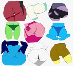 9girls amethyst_(steven_universe) anus ass ass_cleavage big_ass big_hips bikini black_gloves black_pants blue_diamond_(steven_universe) blue_dress blue_lingerie blue_stockings brown_shorts brown_skin butt butt_crack cartoon_network casual diamond_authority feet female female_only garnet_(steven_universe) garter_belt gem_(species) gem_fusion green_panties green_shirt hands_on_ass lapis_lazuli_(steven_universe) legwear multiple_females multiple_girls on_back on_knees panties pearl_(steven_universe) peridot_(steven_universe) pink_diamond_(steven_universe) pink_garter_belt pink_gloves pink_stockings purple_shirt purple_skin pussy ripped_pants steven_universe stockings tanga thick_thighs thighs thong white_diamond_(steven_universe) white_skin xu53r yellow_diamond_(steven_universe) yellow_skin