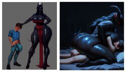 1boy ai_generated anthro ass balls before_and_after big_ass big_balls big_breasts big_penis black_body black_hair breasts bulge comic comic_panel cowgirl_position demon demon_girl demoness devil_horns dominant_female female female female_domination female_on_top female_raping_male female_rapist femdom forced giant_penis glistening_body hiddap horny_female huge_balls huge_bulge huge_cock human_on_anthro imminent_rape imminent_sex larger_female male male/female male_rape_victim mature_female monster_cock monster_girl naked partially_clothed penetration penis pinned pinned_to_ground questionable_consent red_dress reverse_rape sex size_difference smaller_male thick_penis thick_thighs tight_clothing until_they_like_it wet_body wide_hips younger_male