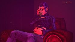 3d animated doppios_sweater gif half_dressed jojo's_bizarre_adventure loop male_focus male_only masturbation neinsfw phone phone_call purple_hair source_filmmaker vento_aureo vinegar_doppio yellow_eyes