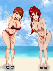 agent_carolina bikini high_ponytail long_hair ponytail pyrrha_nikos red_hair red_vs_blue rwby shiny_hair shiny_skin tagme