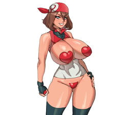 1girls abs alternate_breast_size alternate_costume alternate_outfit areola bandana belly big_breasts breasts brown_hair casual clothing covered_areola covered_crotch crop_top eye_contact female female_only female_protagonist footwear genitalwear gloves grin hair_over_one_eye half-closed_eyes handwear headgear heart heart_pasties hourglass_figure huge_breasts human human_only labia large_breasts looking_at_viewer maebari maniacpaint may_(pokemon) mostly_nude nintendo nipple_pasties pasties poke_ball pokemon pokemon_rse pose pussy_pasty red_heart_pasties red_pasties shirt short_hair sketch skin_tight smile solo standing taped_nipples taped_pussy thick_thighs thighhighs voluptuous wide_hips