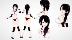 1girls ass bare_shoulders black_hair breasts cinder_fall extremesoda female female_only gym_uniform long_hair midriff navel open_mouth rwby short_shorts simple_background solo white_background yellow_eyes