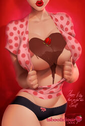 big_breasts big_lips bimbo candy_apple chocolate chocolate_heart chocolate_in_cleavage chocolate_on_breasts gina_matlock lipstick original smutbros strawberry taboolicious tagme valentine's_day