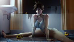 1girls 3d areolae ass bath bathroom bathtub big_breasts breadblack breasts female female_only large_breasts looking_at_viewer nipples no_panties no_pants overwatch rubber_duck solo splits spread_legs tracer translucent_clothing transparent_clothing wet