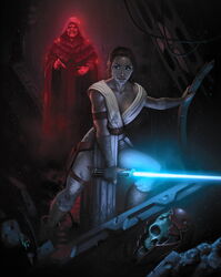 1boy 1girls blue_lightsaber cleavage clothed corpse dark_room death_star dirt dirty emperor_palpatine f-gradeart female fully_clothed ghost headgear helmet holding_object holding_sword holding_weapon horror imperial_royal_guard indoors kef_bir laser leaking lightsaber male melee_weapon rey ruins science_fiction sith skull star_wars sword the_rise_of_skywalker torn_clothes torn_clothing water water_drop weapon wet wet_skin