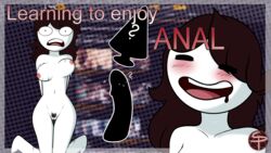 anal areolae big_eyes blush bouncing_breasts breasts brown_hair buttplug dildo drooling female human jaiden_animations jumping long_hair nipples pale_skin shocked small_pupils theeshrimp thighs thumbnail twitter_username white_skin youtube