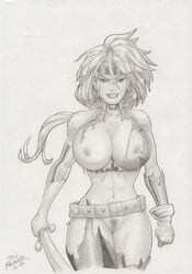 1girls 2003 battle_chasers earrings female female_only hoop_earrings jon_falkner red_monika solo tagme