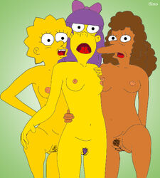 bow janey_powell lisa_simpson pubic_hair sherri_mackleberry sino terri_mackleberry the_simpsons yellow_body