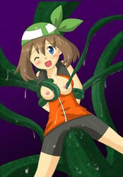 female green_bandana human may_(pokemon) may_(pokemon_emerald) monster nipples pokemon straight_hair tentacle