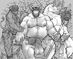 3boys anthro balls ballsack beard beefy biceps big_penis body_hair bovine bull chubby crown dangling_balls dangling_testicles dramamine equine erection facial_hair foreskin foreskin_folds frenum_ladder frenum_piercing gay genital_piercing greek_mythology hairy hairy_male half-erect horns horse hybrid_penis king loincloth loincloth_aside low_hanging_balls male male/male male_nipples male_only masculine mature_male medial_ringed_humanoid_penis minotaur monochrome mostly_nude mostly_nude_male musclegut muscles muscular muscular_male mustache nipple_piercing nipple_rings nipples partially_retracted_foreskin pecs penis penis_piercing piercing polearm precum prince_albert_piercing retracted_foreskin royalty scrotum spear testicles throne uncircumcised uncut veins veiny_penis weapon