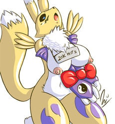 anthro bound color digimon female female_only front_view fur furry kneeling l1zardman nude renamon solo tagme