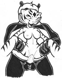 1boy 1girls anthro bear dreamworks female giant_panda interspecies kung_fu_panda kung_fu_panda_(movie) male master_tigress monochrome nude panda paramount_pictures penis po sex sketch tiger