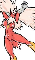 blaziken breasts color female female_only front_view mutabouru nude pokemon pokemon_(species) raised_arm solo tagme vulva