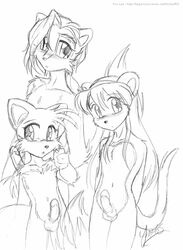 2005 anthro archie_comics canine elias_acorn erection fox fox_lee fur interspecies male male_only mammal mina_mongoose mongoose monochrome multiple_males nude penis rodent rule_63 sketch sonic_(series) squirrel standing tagme tail tails viverrid