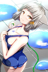 animal_ears ass cat_ears demo_han_sd demohan555 hose nia nia_(xenoblade) nintendo one-piece_swimsuit short_hair silver_hair solo swimsuit wedgie wet xenoblade_(series) xenoblade_chronicles_2