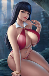 1girls big_breasts black_hair breasts cleavage dynamite_comics female female_only flowerxl large_breasts looking_at_viewer sling_bikini solo thick_thighs vampirella