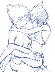 animal_ears ass_grab bikini blush cat_ears demo_han_sd demohan555 missionary_position monochrome nia nintendo rex_(xenoblade) rough_sketch short_hair sweat xenoblade_(series) xenoblade_chronicles_2