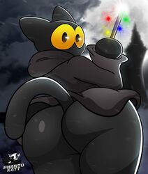 ambiguous_gender ass big_ass black_fur black_hair black_hoodie castle cat femboy furry furry_only gay hood huge_ass looking_at_viewer momo_(google) moon night phanto-katt slightly_chubby trap wand yellow_eyes