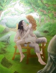 1girls big_breasts black_hair breasts canon_couple clothing couple dress edit elf elf_ears elf_female elf_male feanor female husband_and_wife legs lord_of_the_rings married_couple nerdanel nipple nipples outside pointy_ears red_hair seated sex straight the_silmarillion thighs