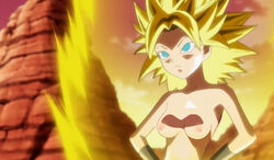 1girls aura blonde_hair blue_eyes breasts caulifla dragon_ball dragon_ball_super edit female green_eyes hands_on_hips light-skinned_female light_skin long_hair looking_away medium_breasts naked nekomate14 nipples nude_filter outdoors saiyan short_hair solo spiky_hair standing super_saiyan yellow_hair