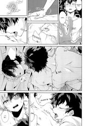 comic english_text femboy izuku_midoriya licking_nipples my_hero_academia nipples pajamas rubbing_nipples sakamei_hamachi shouto_todoroki sucking_nipples yaoi