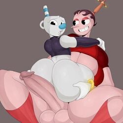 anthro armwear big_ass big_penis cuphead_(game) dat_ass detnox femboy futa_on_male futanari handwear hilda_berg imminent_sex large_ass large_penis male mugman pink_skin