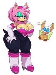 alternate_breast_size amy_rose amy_the_bat big_ass big_breasts busty clothes female female_only green_eyes huge_ass naked pink_hair pink_skin rouge_the_bat rouge_the_bat_(cosplay) sonic_(series) sssonic2 thunder_thighs