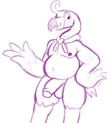 2020 absurd_res anthro avian balls beak belly bird felino flamingo genitals glans hi_res male male_only mostly_nude navel nipples overweight overweight_male penis scarf simple_background solo uncut white_background wing_hands