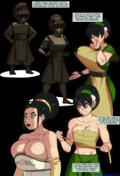 1girls age_progression avatar_legends avatar_the_last_airbender big_breasts black_lipstick breast_expansion comic earth_kingdom english_text female huge_ass huge_breasts morganagod short_hair text toph_bei_fong