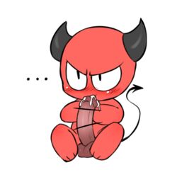 1:1 2019 autofellatio blush choreuny demon imp low_res male male_only masturbation oral oral_masturbation penile penile_masturbation simple_background solo white_background