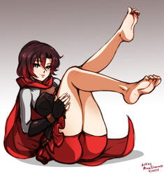 1girls bare_legs barefoot feet feet_up female female_only foot_fetish legs_up looking_at_viewer minacream ruby_rose rwby soles solo toe_scrunch toes