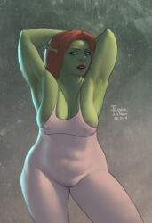 1girls 2017 2d areolae armpits belly big_breasts breasts chubby dreamworks exodusisnear female female_only green-skinned_female green_skin humanoid ngmi ogre ogress_fiona presenting_armpit princess princess_fiona princess_fiona_(ogre) red_hair shrek_(series) solo unitard visible_nipples voluptuous voluptuous_female