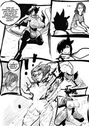 ball_bulge comic female_ninja futanari imminent_rape imminent_sex kunoichi lemonfont monochrome ninja ripped_clothing shocked smug stacey_(modeseven) surprised wet_clothing