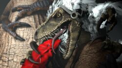 16:9 3d ark_survival_evolved barlu bodily_fluids claws cum cumshot deinonychus dinosaur dromaeosaurid duo ejaculation erection faceless_male genital_fluids genitals hi_res licking male oral orgasm penetration penile penis penis_lick reptile scales scalie sex teeth theropod tongue tongue_out tyrannosaurid tyrannosaurus