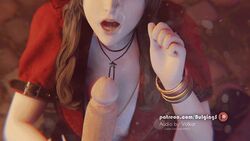 3d aerith_gainsborough animated brown_hair bulgingsenpai cum cum_on_face cumshot eye_contact facial final_fantasy final_fantasy_vii final_fantasy_vii_remake gif handjob nail_polish penis pov sfm tagme uncensored