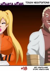 1boy 1girls bimbo bimbofication breasts canon_genderswap dark-skinned_male dark_skin english_text eyeshadow female genderswap genderswap_(mtf) hinata-hime interracial large_breasts lipstick makeup male naruko naruto raikage rule_63 sexy_no_jutsu text uzumaki_naruto