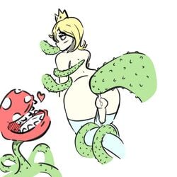 1:1 absurd_res anal balls bodily_fluids bondage bound clothed clothing crossdressing crown cum femboy flora_fauna genderswap_(ftm) genital_fluids genitals girly hair heart hi_res kittyodic_(artist) legwear long_hair male mario_(series) nintendo nude open_mouth oral penis piranha_plant plant princess_peach rule_63 stockings tentacles video_games