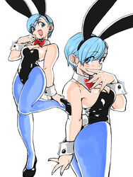 1girls animal_ears blue_eyes breasts bulma_(bunny) bulma_briefs bunnysuit cleavage curvy dragon_ball dragon_ball_super fake_animal_ears female female_only high_heels leotard short_hair solo standing_on_one_leg thick_lips toshinoshin00 voluptuous wide_hips