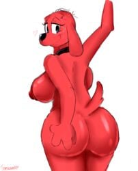 ass big_breasts big_butt blush breasts butt_focus canid canine canis clifford clifford_the_big_red_dog collar domestic_dog female genderswap hi_res looking_at_viewer mammal nipples rule_63 shy sketch smile thick_thighs