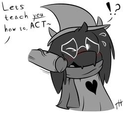 !? anthro blush cheek_poke deltarune dialogue fakskis imminent_fellatio male/male monochrome ralsei tagme yaoi