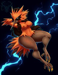 2020 anthro anthrofied armpits ass avian beak big_ass brahkest breasts claws eye_contact feet female fur furry furry_only galarian_thunder galarian_zapdos hair half-closed_eyes hands_behind_head looking_at_viewer navel nintendo nipples pokemon pokemon_(species) pussy simple_background smile solo talons thick_thighs thunder_(pokemon) video_games wide_hips zapdos