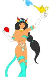 1girls aladdin catgirl darkstalkers disney disney_princess felicia_(darkstalkers)_(cosplay) female female_focus female_only medium_breasts nekohybrid princess_jasmine species_transformation transformation