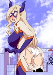 ass blonde_hair breasts city giantess huge_ass minoru_mineta misaeldm mount_lady my_hero_academia panties ripped_clothing underwear yuu_takeyama