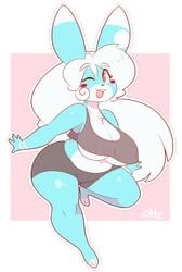 2017 :3 anthro artist_name bbw belly belly_button big_belly big_breasts blue_body blue_fur blush breasts buckteeth bunny chubby cleavage clothed clothing cute digital_drawing_(artwork) digital_media_(artwork) exposed_stomach female fur furry furry_only gamer_girl hair happy lagomorph long_ears long_hair looking_at_viewer mammal navel nipples_visible_through_clothing one_eye_closed overweight pants pixels_bunni pose rabbit shirt short_shorts signature slightly_chubby smile solo stomach teeth theycallhimcake under_boob white_fur wink