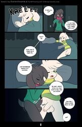 2boys anthro asriel_dreemurr balls boner carpetwurm comic cuddling deltarune dick gay male pantless penis ralsei tagme undertale undertale_(series)