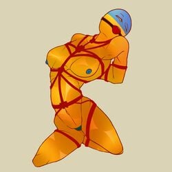 arched_back ball_gag blue_nipples blue_pussy blue_skin bondage countryhumans countryhumans_girl female head_up on_knees red_rope tied_up ukraine ukraine_(countryhumans) ukrainian_flag yellow_body yellow_skin