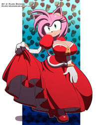 amy_rose anthro big_ass big_breasts busty cleavage dress elbow_gloves hourglass_figure kojiro-brushard long_dress sonic_(series)