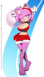 1girls amy_rose anthro big_ass big_breasts blowing_bubblegum breasts bubble_gum cleavage color female female_only furry furry_only green_eyes headband kojiro-brushard large_breasts seductive sega short_hair simple_background solo solo_female sonic_(series) standing wide_hips