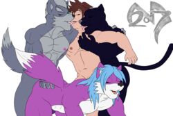 4boys anthro black_body black_fur canid canine canis crimsonmercury7192 felid foursome fur furry gay grey_body grey_fur group group_sex human kissing male male/male mammal muscular muscular_male nintendo panther panther_caroso pantherine purple_body purple_fur sex star_fox video_games wolf wolf_o'donnell yaoi