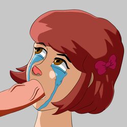 1boy 1girls blowjob brown_eyes brown_hair crying crying_with_eyes_open fellatio female forced_oral hanna-barbera oral penis scooby-doo sir_aldarion sucking velma_dinkley